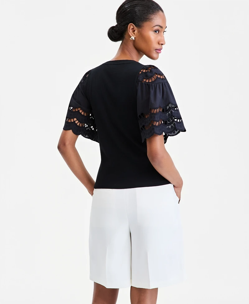 On 34th Women's Eyelet Puff Sleeve Ribbed Knit Top, Macy's Exclusive