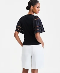 On 34th Women's Eyelet Puff Sleeve Ribbed Knit Top, Macy's Exclusive