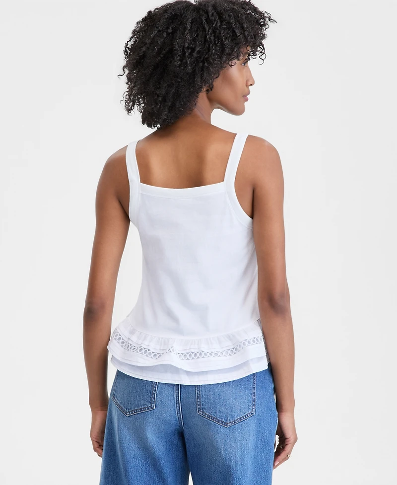 On 34th Women's Cotton Layered Ruffled-Hem Woven Mix Tank Top, Macy's Exclusive