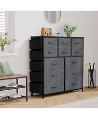 gaomon 12 Drawer Fabric Steel Frame Wood Top Dresser with Side Pockets and Hooks