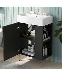 Sillysis 22" Modern Freestanding Bathroom Vanity with Ceramic Sink, Side Storage Cabinet, Soft Close Door for Small Spaces