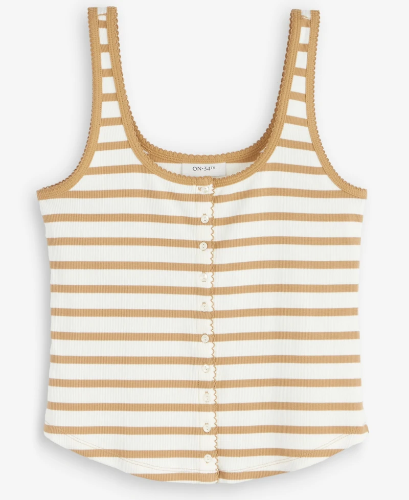 On 34th Women's Button-Down Contrast-Stitch Rib Tank Top, Macy's Exclusive