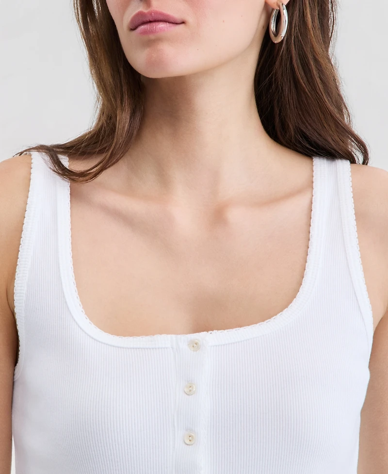 On 34th Women's Button-Down Contrast-Stitch Rib Tank Top, Macy's Exclusive