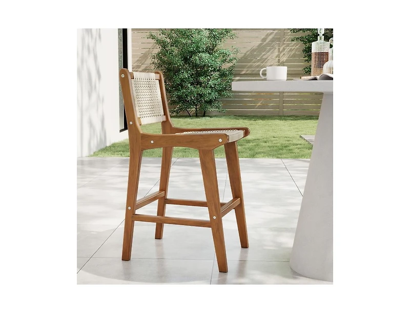 Slickblue Patio Counter Height Bar Stool with Durable Teak Wood Frame