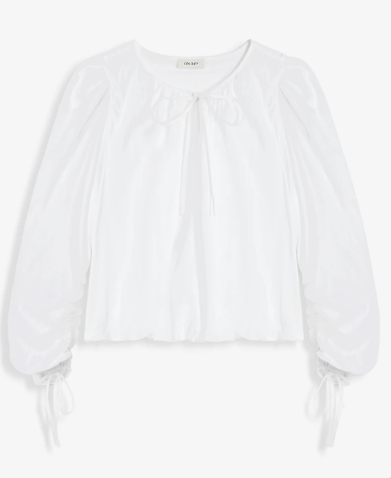 On 34th Women's Cotton Solid Tie-Front Volume-Sleeve Blouse, Macy's Exclusive