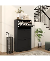 Homcom Modern Shoe Cabinet with 3 Flip Drawers for 18 Pairs