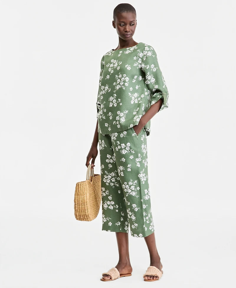 Charter Club Women's 100% Linen D-Ring Top, Created for Macy's