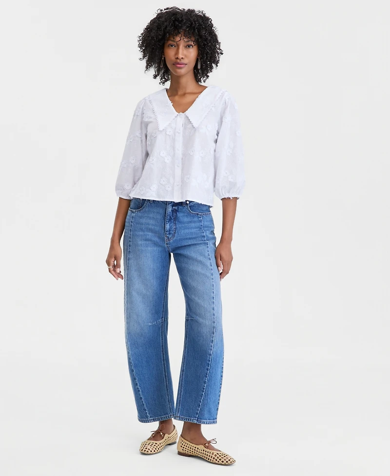 On 34th Women's Cotton V-Neck Floral Applique Blouse, Macy's Exclusive