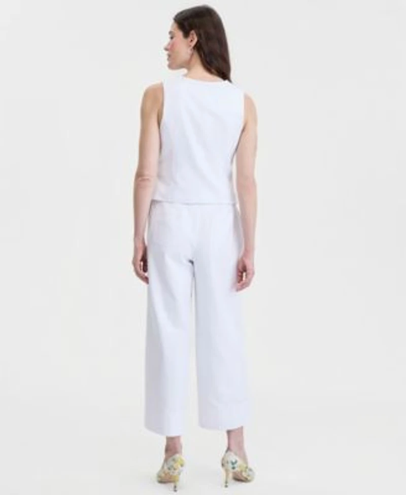 On 34th Womens V Neck Button Front Vest High Rise Cropped Wide Leg Pants Macys Exclusive