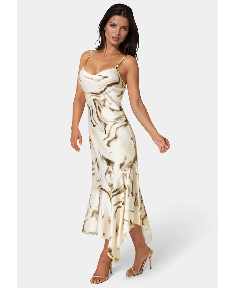 Bebe Women's Printed Satin V-Neck Hanky Dress