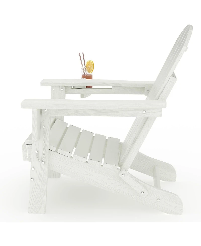 gaomon Folding Adirondack Chair Set of 2 with Side Table, All Weather Resistent Wooden Textured Hdpe Outdoor Patio Chair with Cup Holder