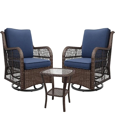 Gaomon Swivel Wicker Glider Patio Chairs, 3 Piece Outdoor Wicker Rattan Swivel Rocking Chair Set, 360-Degree Swivel Rocking Chair