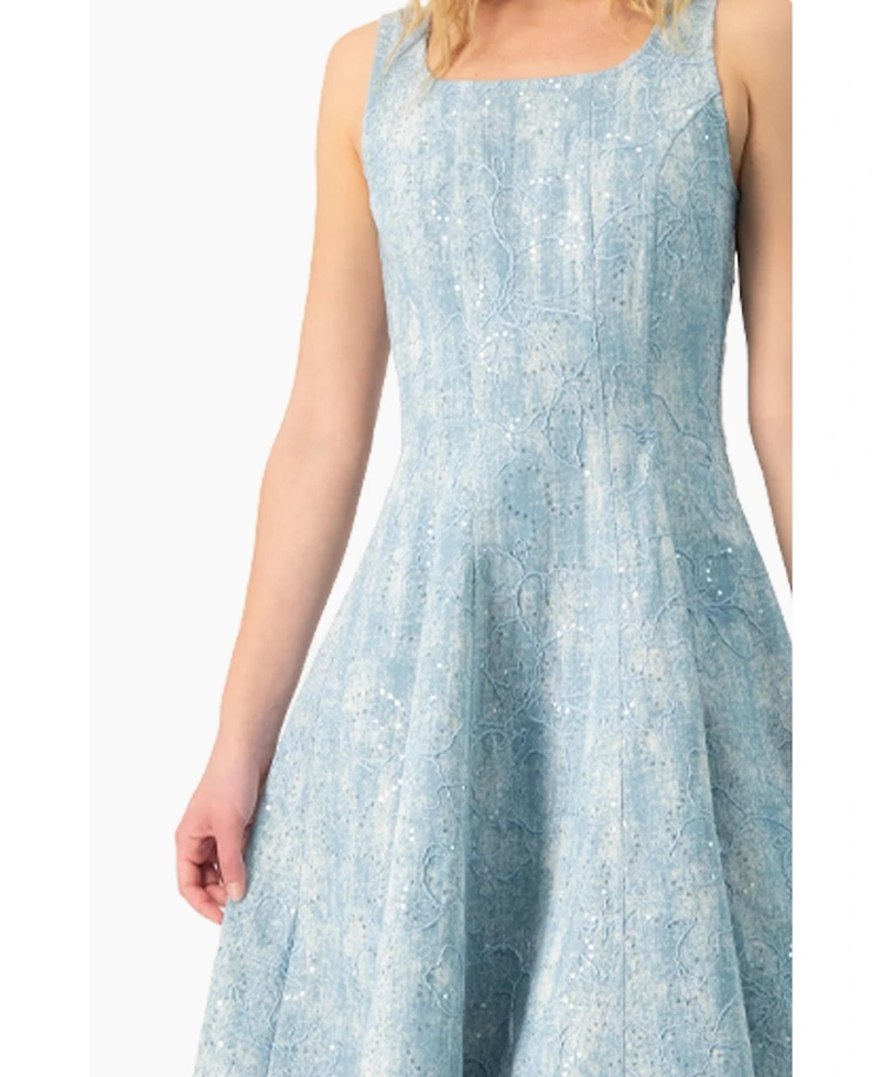 Ivonne Women's Square Neck Midi Denim Dress