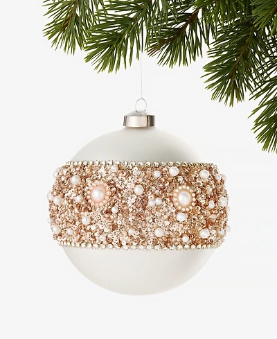 Holiday Lane Jeweled Classics Matte Large Size Ball with Bead Design Ornament, Macy's Exclusive