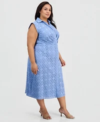 Anne Klein Plus Eyelet-Embroidered Sleeveless Shirtdress