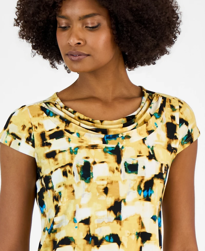 Kasper Women's Printed Short-Sleeve Cowlneck Top