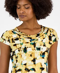 Kasper Women's Printed Short-Sleeve Cowlneck Top