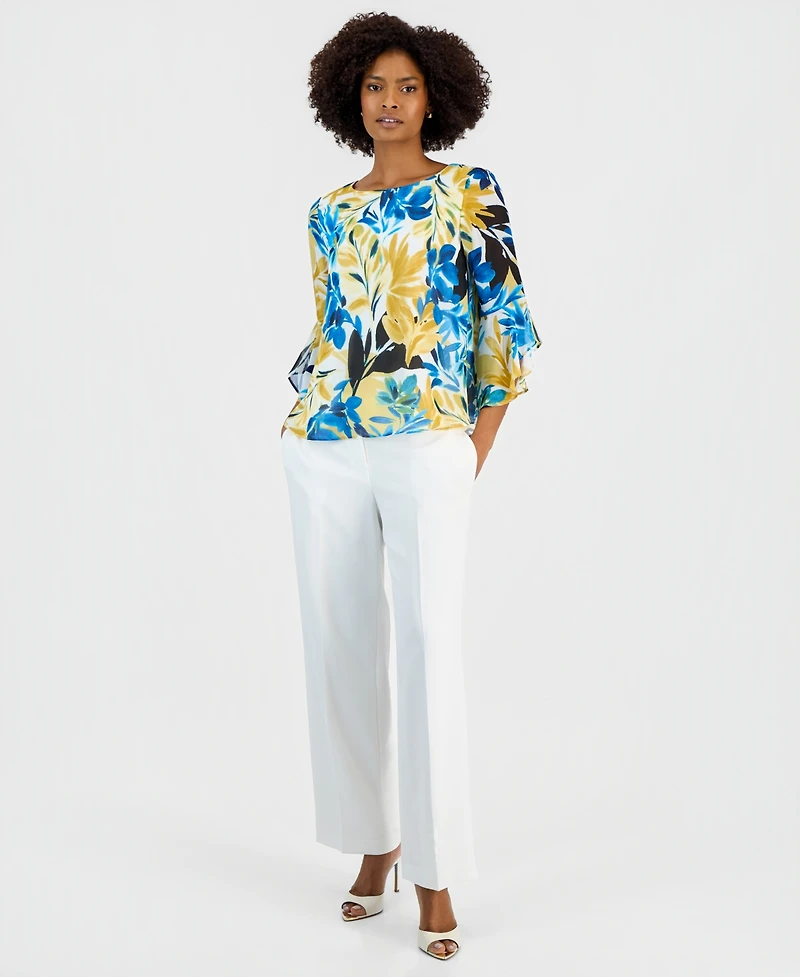 Kasper Women's Printed Ruffled-Sleeve Blouse