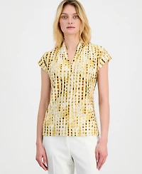 Kasper Women's Cap-Sleeve V-Neck Printed Jersey Top