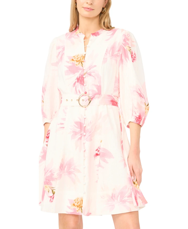 CeCe Women's Belted Button-Front Dress