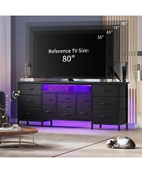 gaomon 70 Inch Long Dresser with 13 Drawers, Tv Stand for 65-80 Charging Station & Led Lights