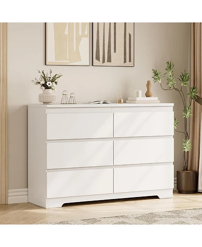 gaomon Modern White 6 Drawer Dresser, Simply Modern Chest of Drawers, 6 Drawer Dressers for Clothes Storage for Bedroom