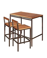 Gymax 3PCS Patio Bar Set Dining Set Outdoor Furniture Set w/ Wooden Tabletop