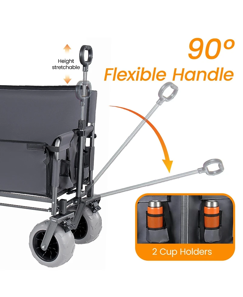 Rainsken Collapsible Wagon with Bench Seat and Rear-Mounted Folding Tabletop, 500lbs Heavy-Duty, 180L Capacity for Camping