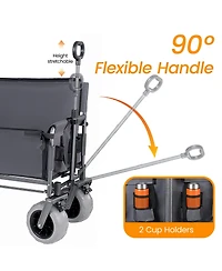 Rainsken Collapsible Wagon with Bench Seat and Rear-Mounted Folding Tabletop, 500lbs Heavy-Duty, 180L Capacity for Camping