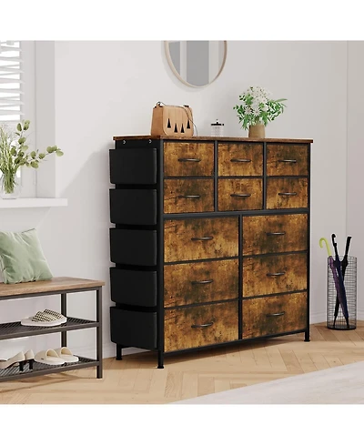gaomon 12-Drawer Fabric Dresser with Side Pockets, Hooks