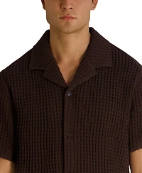 Karl Lagerfeld Paris Men's Camp Collared Textured Short-Sleeve Woven Shirt