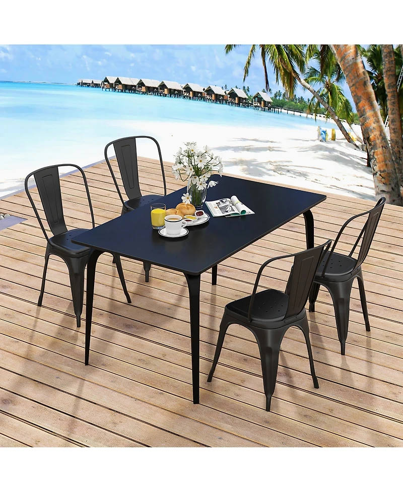 Gymax 18'' Metal Dining Chair High Back Bar Stools Set of 4 w/ X-shaped Frame Breathable Holes