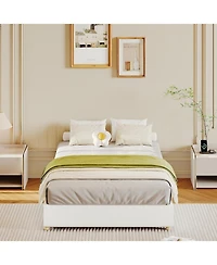 gaomon Cloud Bed Frame, Corduroy Soft Fabric Low Frames with Solid Wood Round Legs