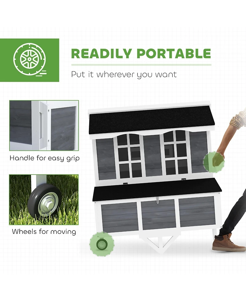 PawHut 43" Chicken Coop with Wheels, Chicken Tractor for 2-4 Hens, Rabbits