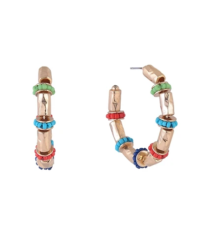 Rachel Rachel Roy Gold Tone Hoops with Multi Color Seedbeads