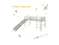 Twin Metal Loft Bed with Slide Safety Guardrails and Built-in Ladder