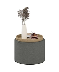 Homcom Round Storage Ottoman Table with Flip Top Tray,