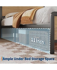 gaomon Rattan Platform Bed Frame with Led Light Headboard, Modern Style Cane Boho Frames Sturdy Steel Slat Support, Heavy