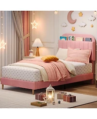 gaomon Bed Frame Bookcase Headboard Upholstered Platform No Box Spring Wooden Slats Support