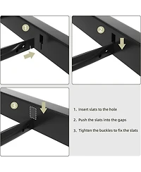 gaomon King Faux Leather Platform Bed Frame Upholstered Headboard Metal Frame Steel Slats Support Box Spring Optional Easy Assembly