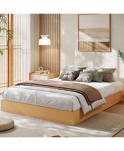 gaomon Queen Wood Platform Bed Frame Minimalist Wooden Bed Slat Support No Box Spring Easy Assembly