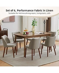gaomon Modern Linen Dining Chairs Set of 6, Upholstered Chairs with Padded Seat and Wood Legs