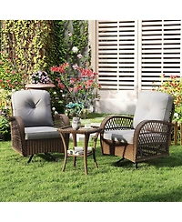 3 Pcs Patio Swivel Rocker Set Gliding Bistro Furniture Set with Tempered Glass Table