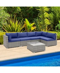 6 Pcs Patio Conversation Sofa Set Outdoor Rattan Furniture Cushioned Seat