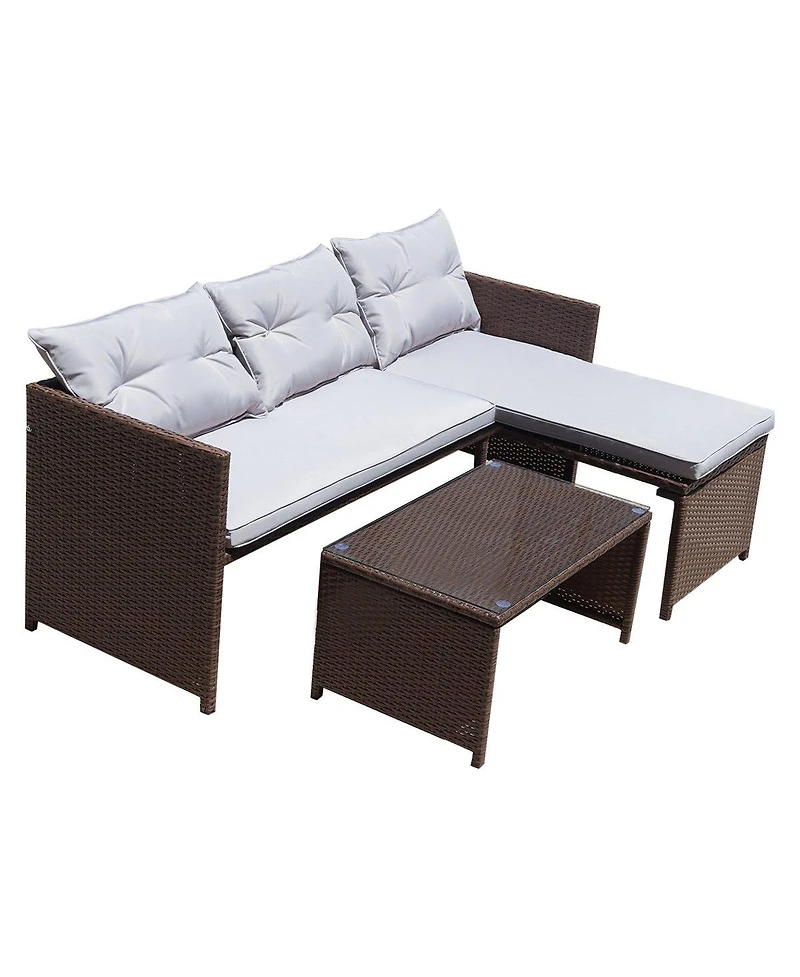 3PC Outdoor Patio Sofa Set Rattan Wicker Deck Couch Garden Furniture