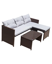 3PC Outdoor Patio Sofa Set Rattan Wicker Deck Couch Garden Furniture