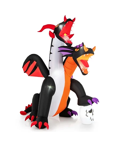 8 Ft Inflatable Twin-Headed Dragon Decoration Giant Halloween Inflatables with 5 Led Lights 4 Flashing Lights & 2 Disco Lights