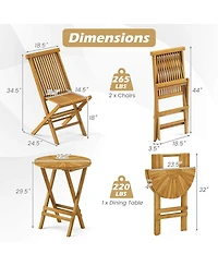 3 Pcs Folding Patio Bistro Set Teak Wood Round Table and Chairs Furniture Set