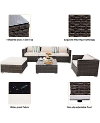 6PC Furniture Set Patio Sofa Pe Gray Rattan Couch 2 Set Cushion Covers