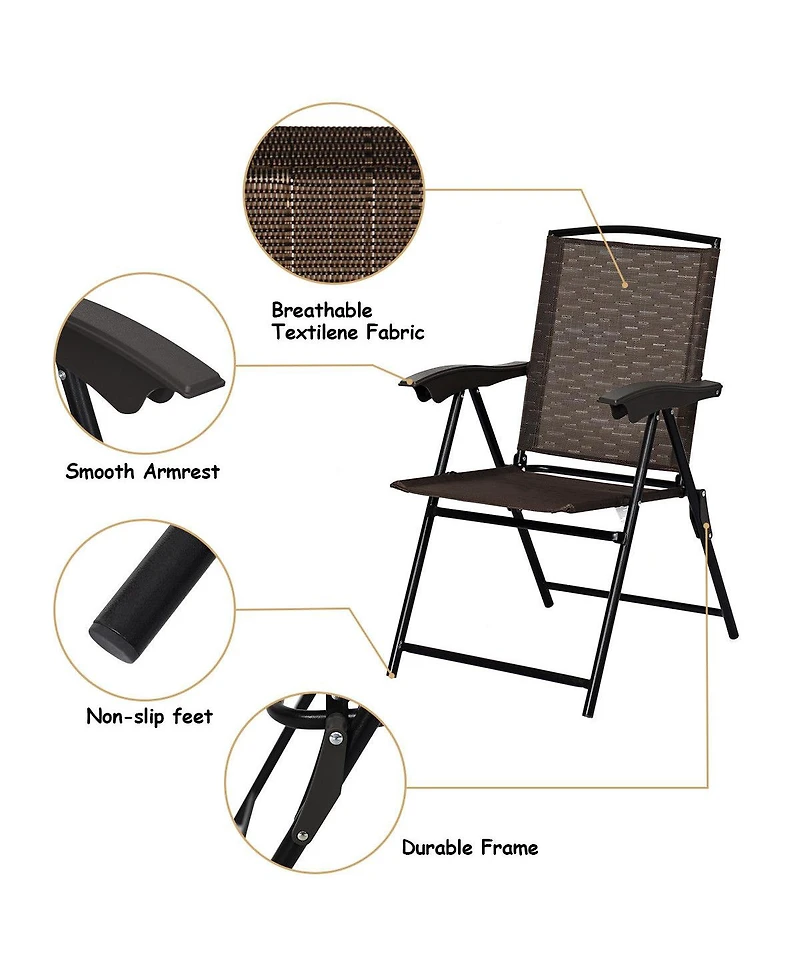 5PC Bistro Outdoor Patio Furniture Set Glass Table W/4 Folding Adjustable Chairs